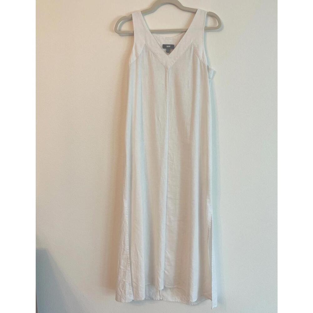 DKNY Women's Pullover Linen Blend A Line Dress White Side Slits  XS - EUC